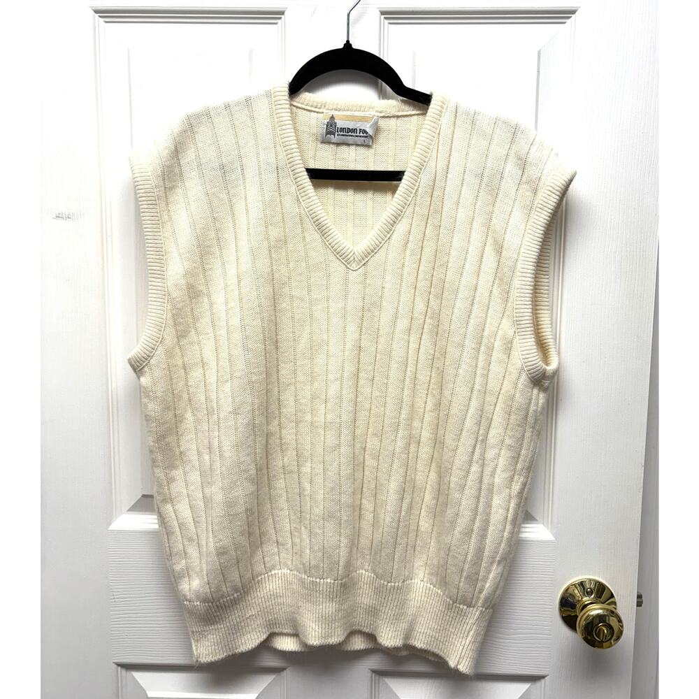 London Fog Vest Vintage Men’s Cream Sweater V Neck Academia Grandpa Made in USA